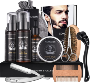 12-in-1 Men's Beard Care Kit with Beard Roller, Oil, Shampoo, Comb, Scissors, Razor & Blades