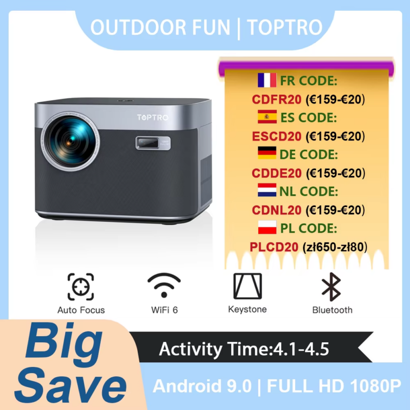 Projector 4K Android 9.0 26000 Lumens Native 1080P Wifi6 Bluetooth Projector Auto Focus/Keystone Outdoor Home Theater - Image 2