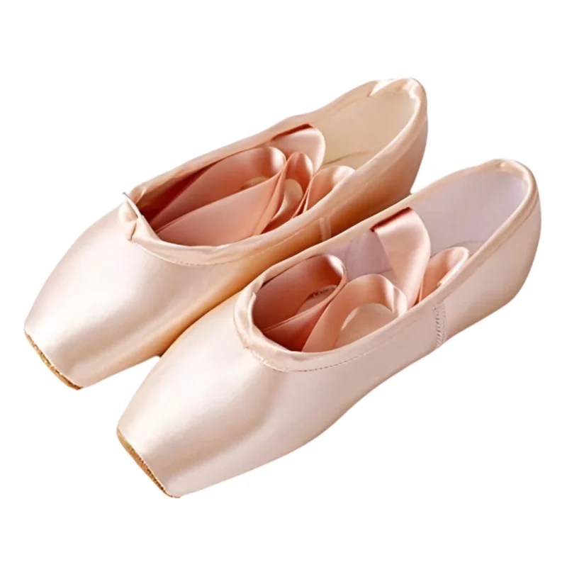 Chaussure de Ballet de Pointe profesionnel Classique Satin et Semelle en Cuir Ballerine Chausson Danse Pantoufle de Ballet avec Ruban pour Femmes - Image 2