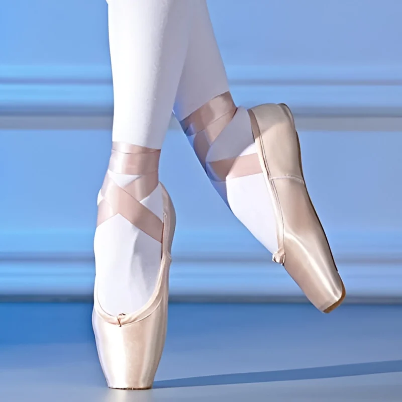 Chaussure de Ballet de Pointe profesionnel Classique Satin et Semelle en Cuir Ballerine Chausson Danse Pantoufle de Ballet avec Ruban pour Femmes - Image 3