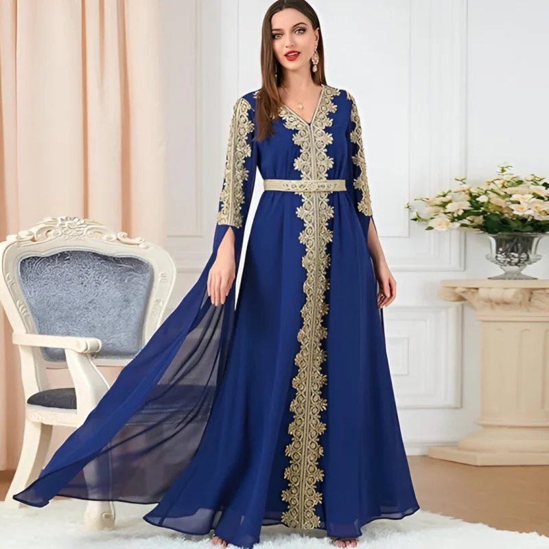 IDOPIP Women's Embroidered Abaya Kaftan Dress - Image 3