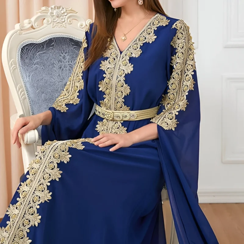 IDOPIP Women's Embroidered Abaya Kaftan Dress - Image 4