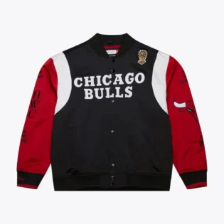 Men's Black/Red Chicago Bulls Hardwood Classics Team Origins Satin Full-Snap Jacket
