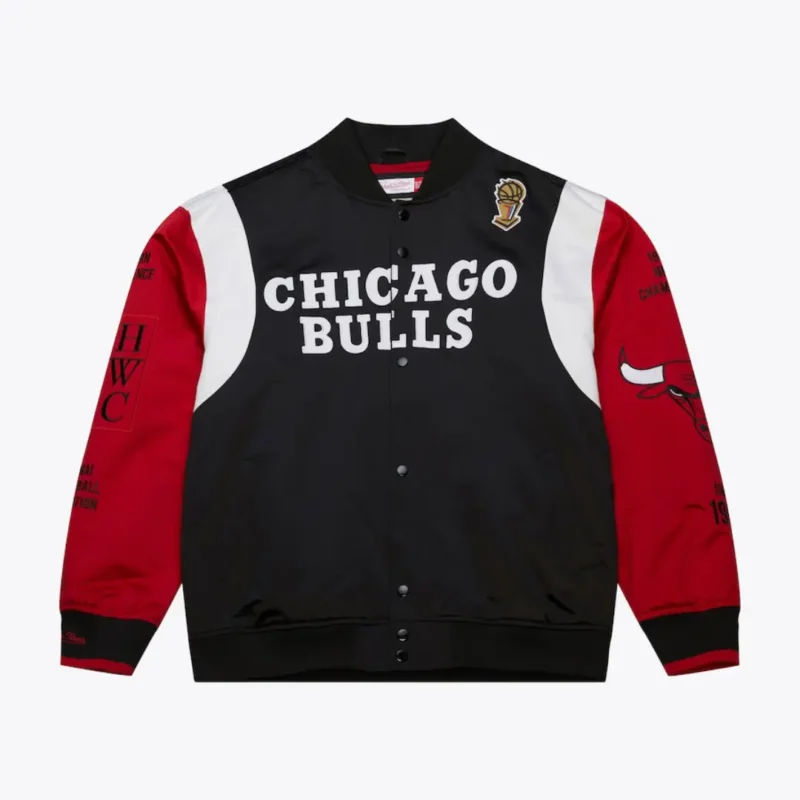 Men's Black/Red Chicago Bulls Hardwood Classics Team Origins Satin Full-Snap Jacket