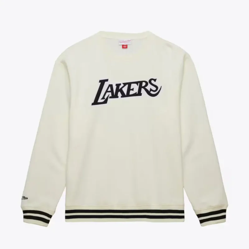 Men's Cream Los Angeles Lakers Fleece Crew Neck Pullover