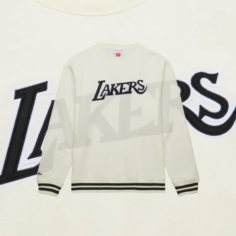 Men's Cream Los Angeles Lakers Fleece Crew Neck Pullover - Image 3