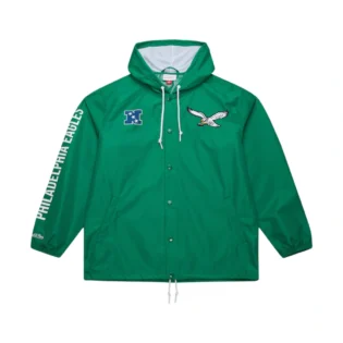 Men's Kelly Green Philadelphia Eagles Vintage Coaches Full-Snap Hooded Windbreaker Jacket