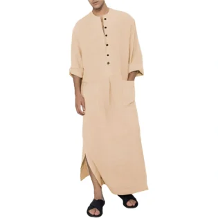 YAOHUOLE Men's Kaftan Thobe with Pockets