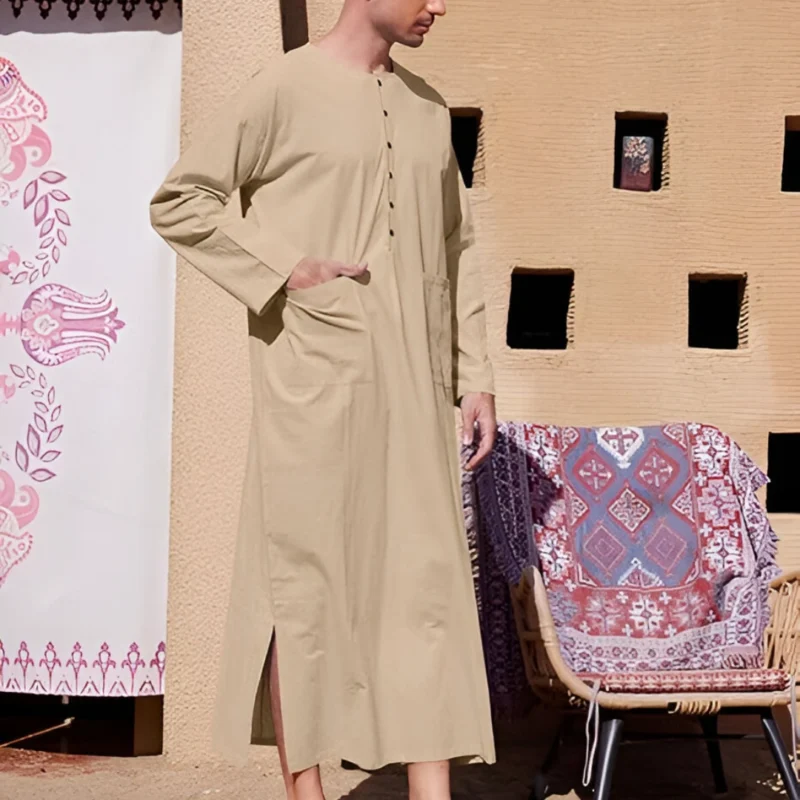 YAOHUOLE Men's Kaftan Thobe with Pockets - Image 2