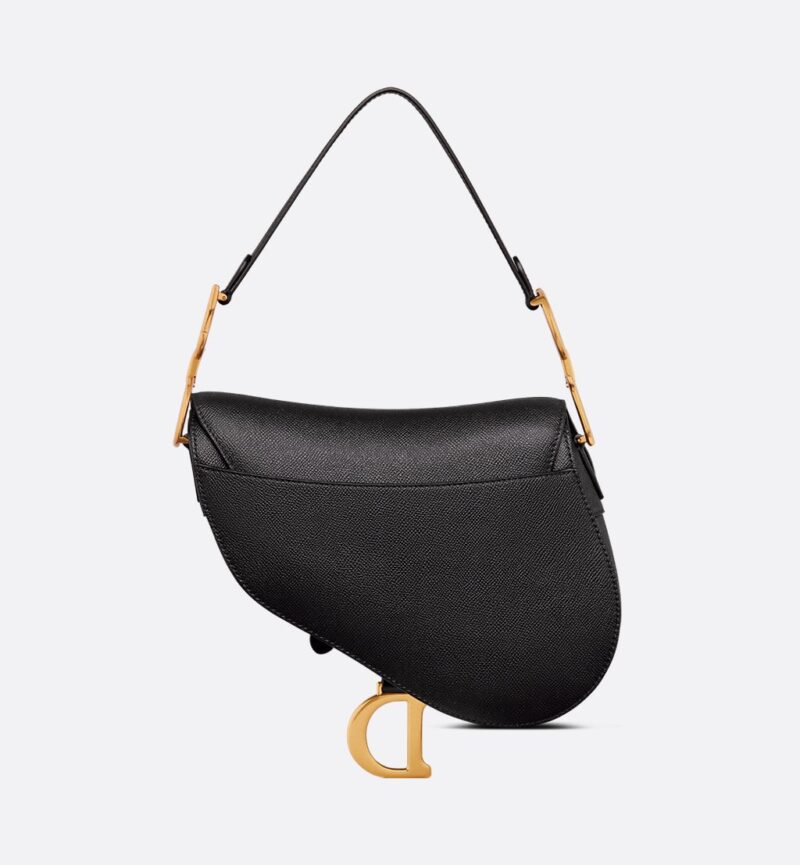 Dior Saddle Bag with Shoulder Strap in Black Grained Calfskin - Image 2