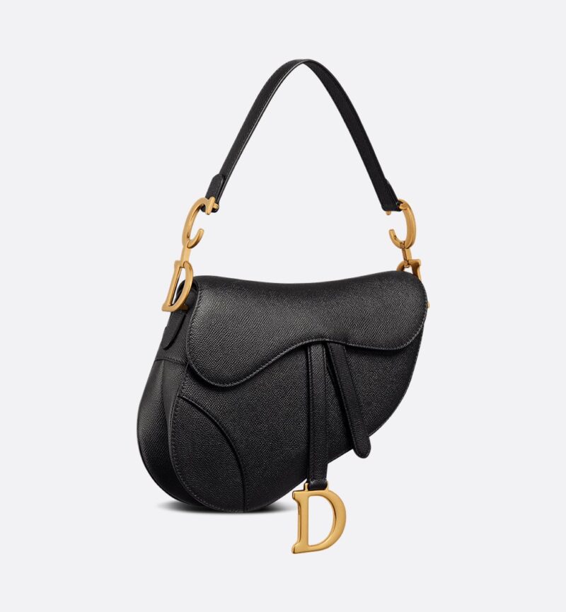Dior Saddle Bag with Shoulder Strap in Black Grained Calfskin - Image 3
