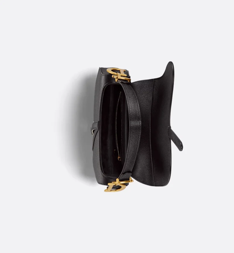 Dior Saddle Bag with Shoulder Strap in Black Grained Calfskin - Image 4