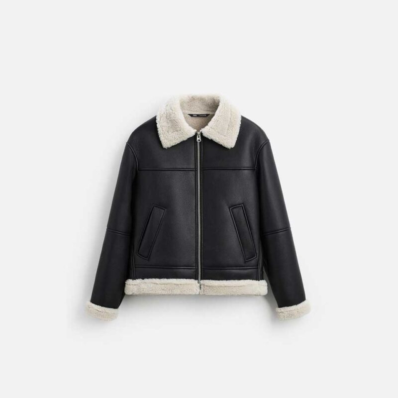 ZARA Relaxed Fit Washed Jacket with Faux Shearling Lining – Men's