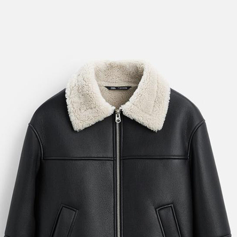 ZARA Relaxed Fit Washed Jacket with Faux Shearling Lining – Men's - Image 4