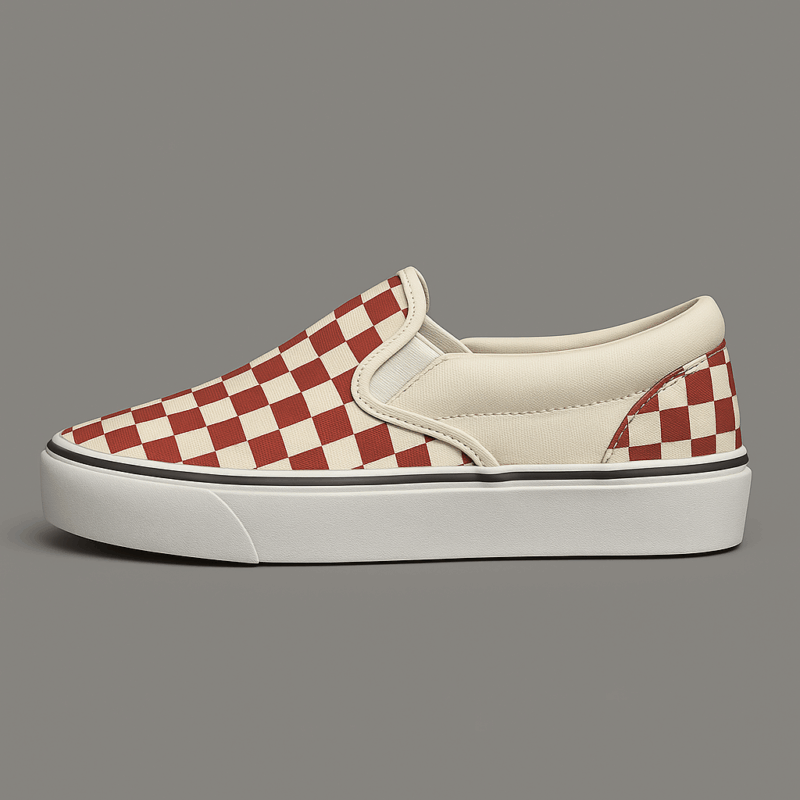 The25x Cream & Red Checkered Slip-Ons