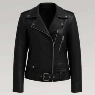 The25x Black Studded Leather Biker Jacket