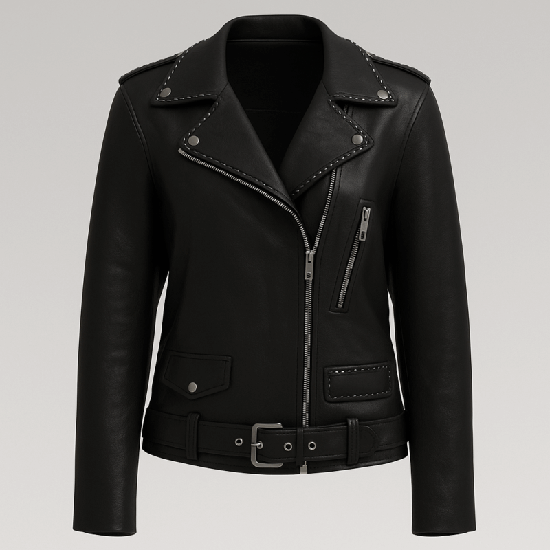 The25x Black Studded Leather Biker Jacket