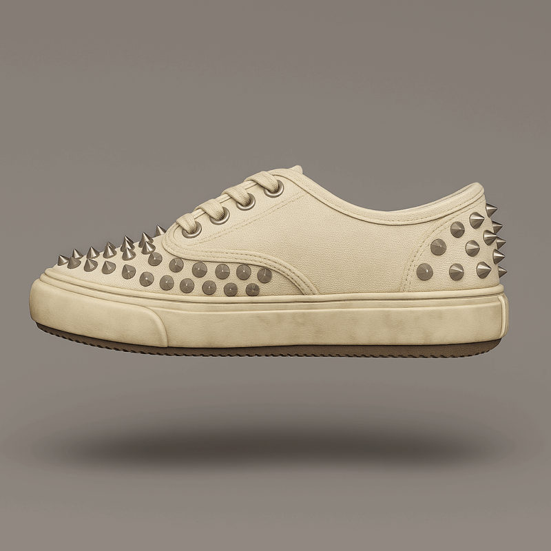 The25x Beige Studded Canvas Sneakers - Image 4