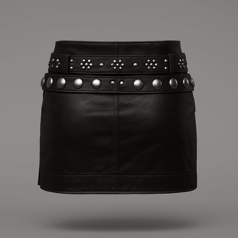 The25x Black Studded Leather Skirt - Image 2