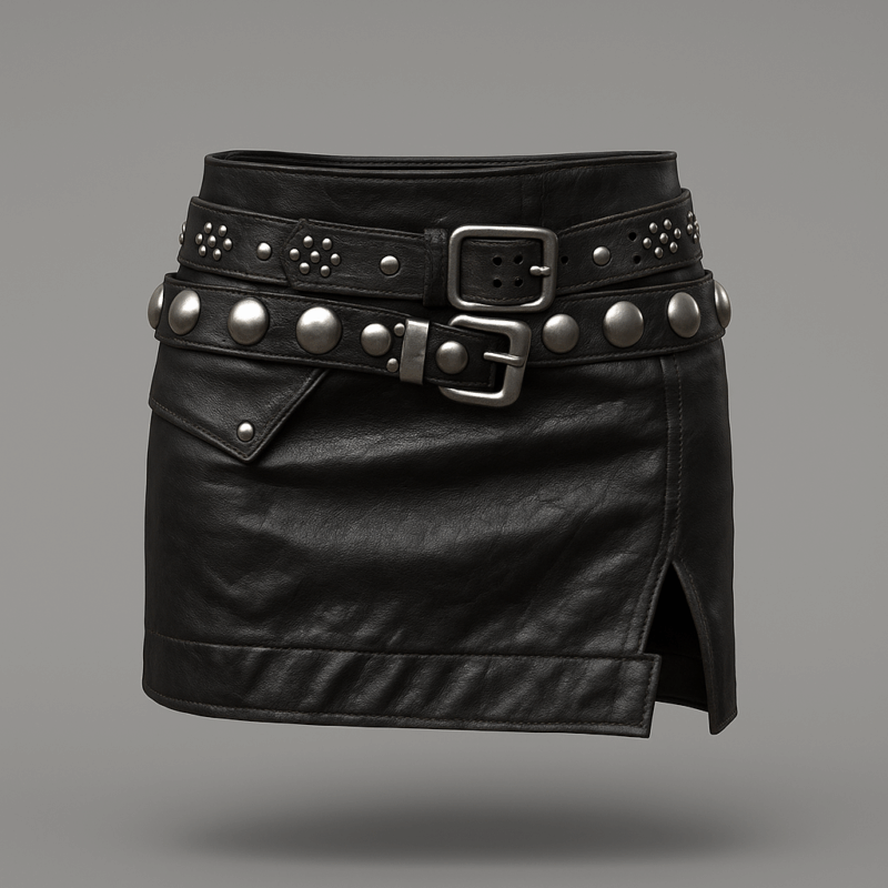 The25x Black Studded Leather Skirt