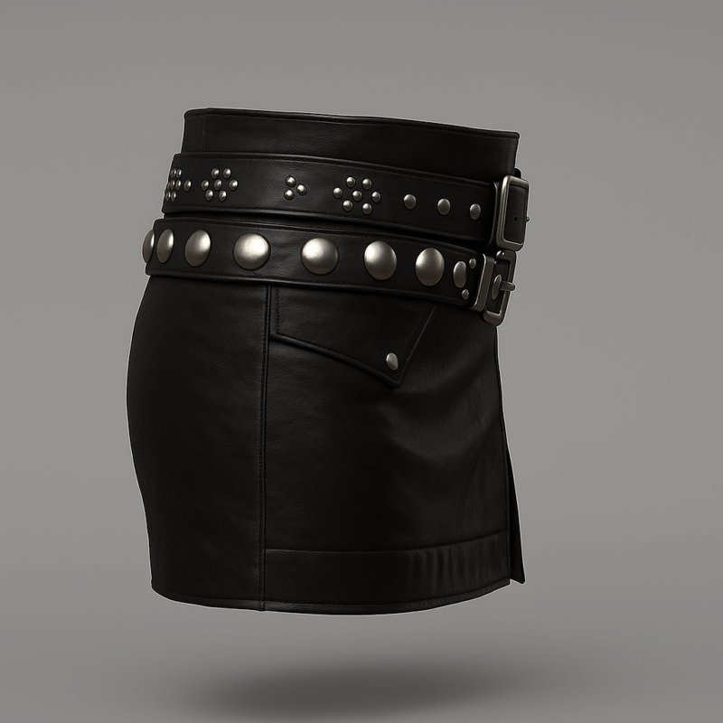 The25x Black Studded Leather Skirt - Image 3