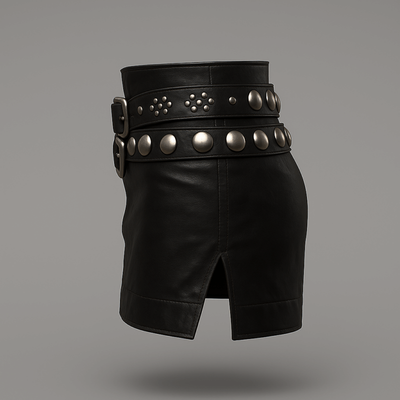 The25x Black Studded Leather Skirt - Image 4