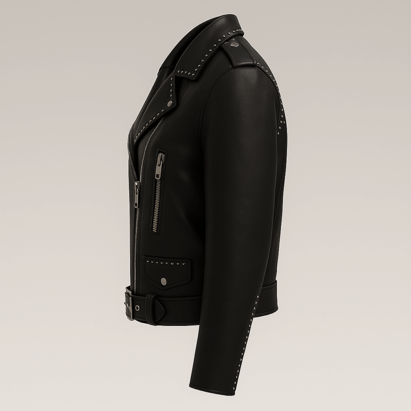 The25x Black Studded Leather Biker Jacket - Image 3