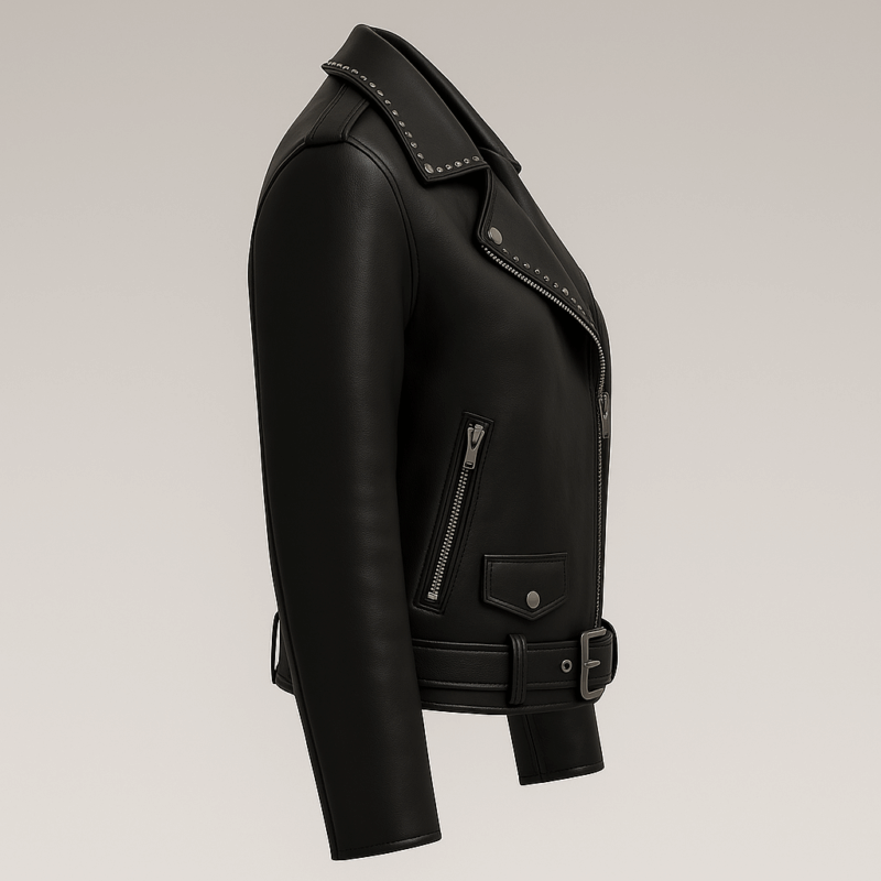 The25x Black Studded Leather Biker Jacket - Image 4