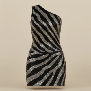 The 25X Asymmetric Zebra Glitter Dress