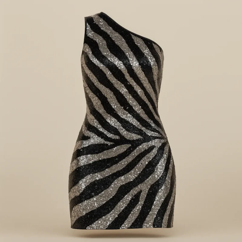 The 25X Asymmetric Zebra Glitter Dress