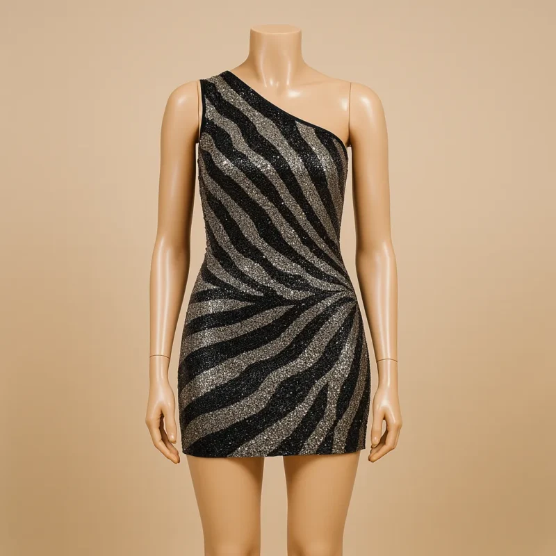 The 25X Asymmetric Zebra Glitter Dress - Image 2