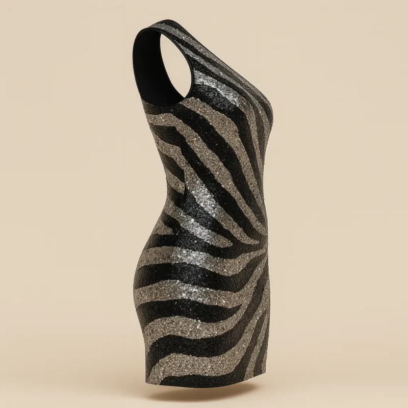 The 25X Asymmetric Zebra Glitter Dress - Image 3
