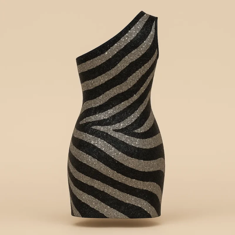 The 25X Asymmetric Zebra Glitter Dress - Image 4
